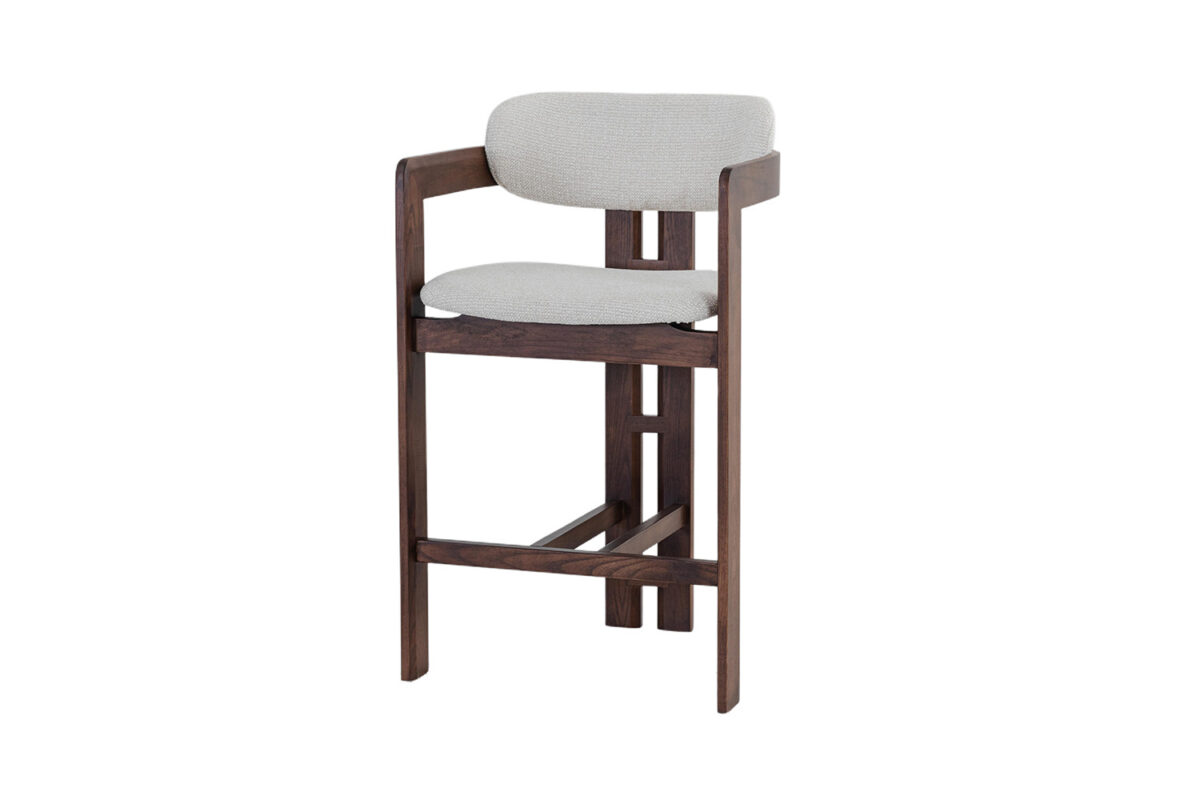 Barstoel Siena Met armleuning walnoot beige stof Japandi – foto 10