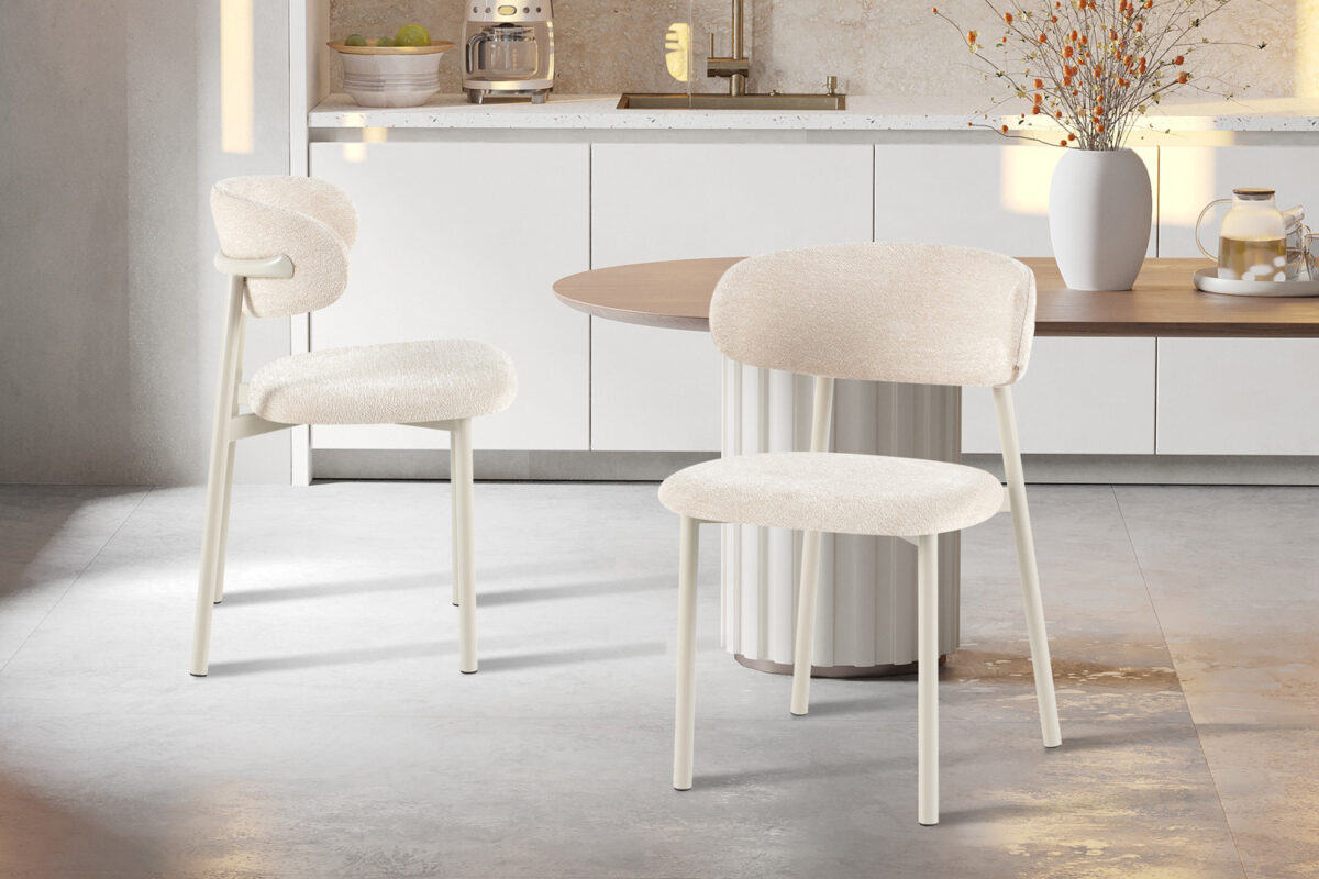 Eetkamerstoel Capri Zonder armleuning grijs beige stof Japandi