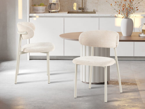 Eetkamerstoel Capri Zonder armleuning grijs beige stof Japandi