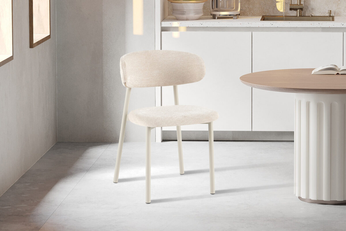 Eetkamerstoel Capri Zonder armleuning grijs beige stof Japandi – foto 2