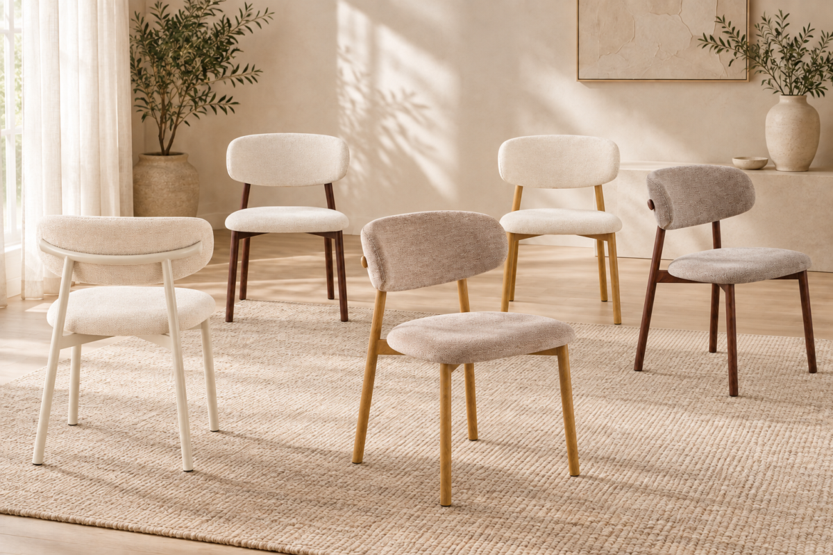 Eetkamerstoel Capri Zonder armleuning grijs beige stof Japandi – foto 4