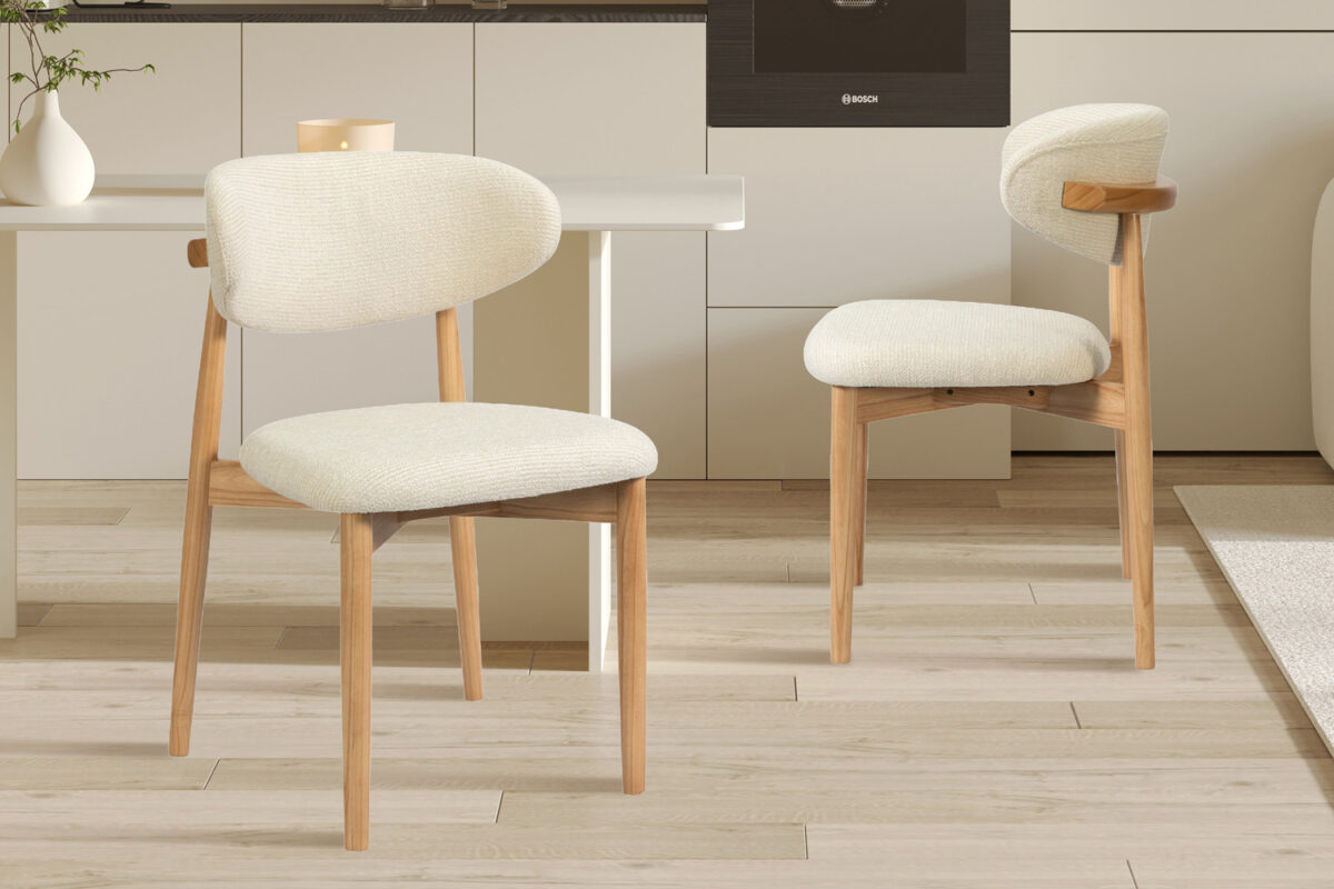 Eetkamerstoel Torino Zonder armleuning naturel beige stof Japandi