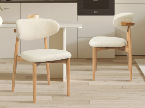 Eetkamerstoel Torino Zonder armleuning naturel beige stof Japandi