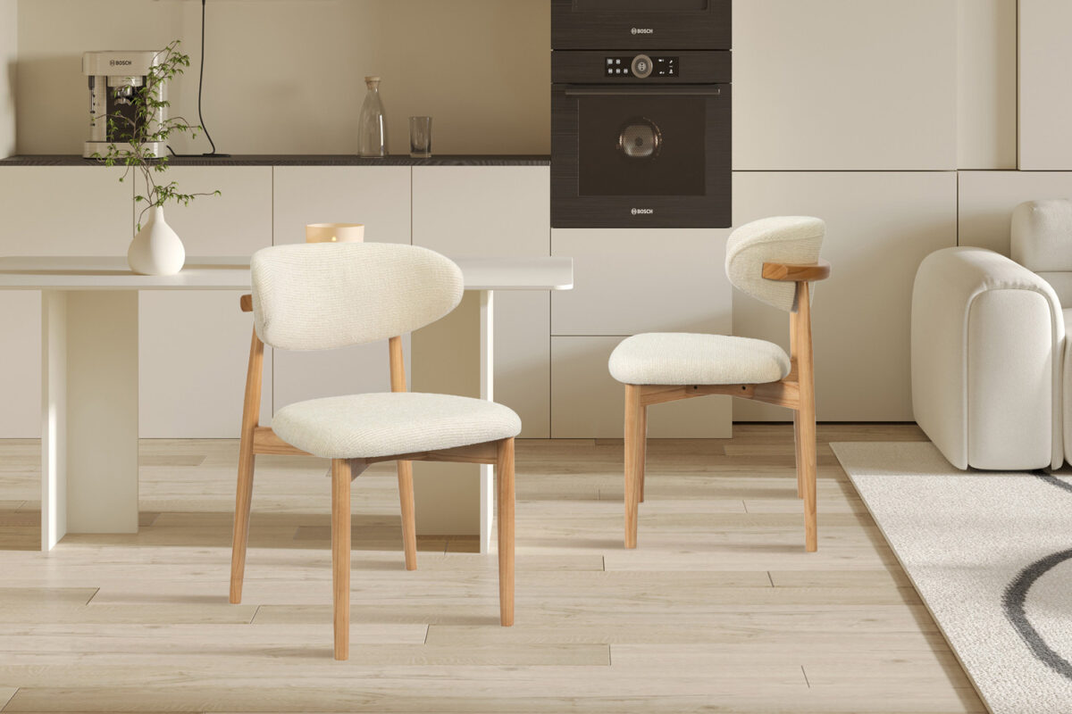 Eetkamerstoel Torino Zonder armleuning naturel beige stof Japandi – foto 2