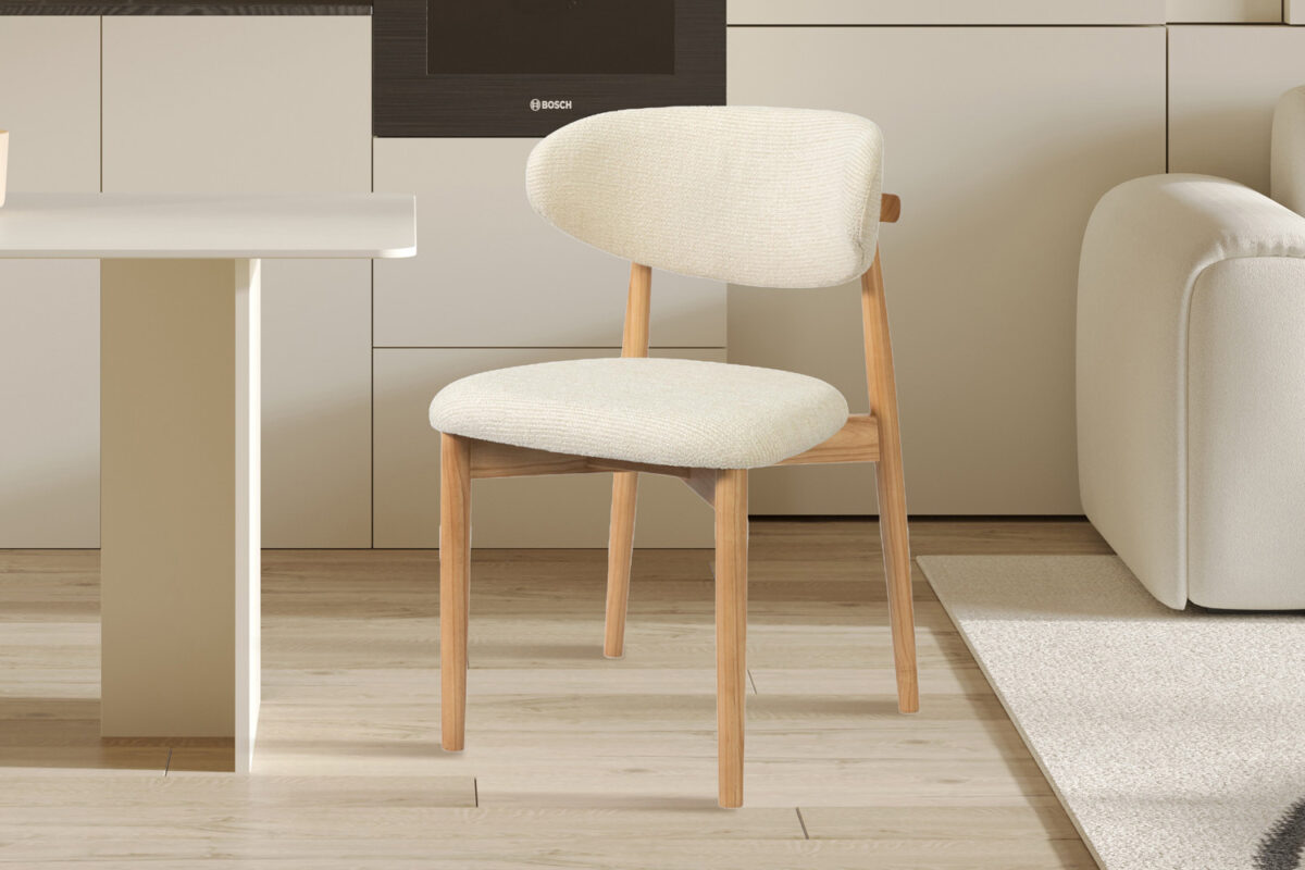 Eetkamerstoel Torino Zonder armleuning naturel beige stof Japandi – foto 3