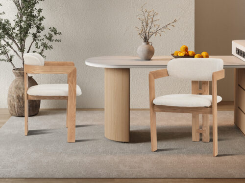 Eetkamerstoel Siena Met armleuning naturel beige stof Japandi