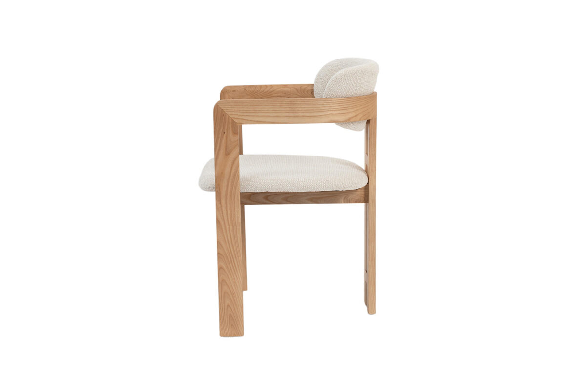 Eetkamerstoel Siena Met armleuning naturel beige stof Japandi – foto 11