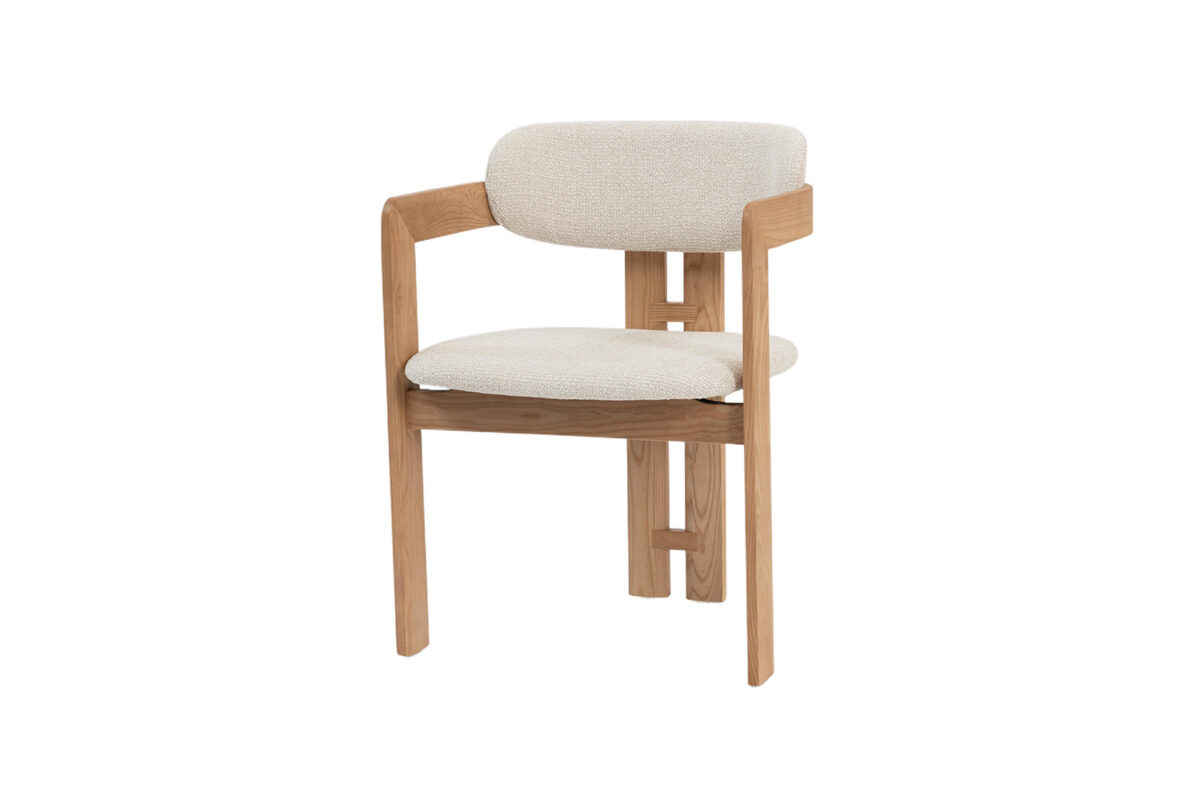 Eetkamerstoel Siena Met armleuning naturel beige stof Japandi – foto 12