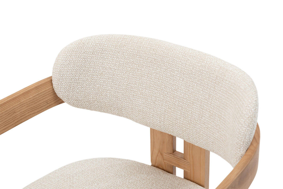 Eetkamerstoel Siena Met armleuning naturel beige stof Japandi – foto 14