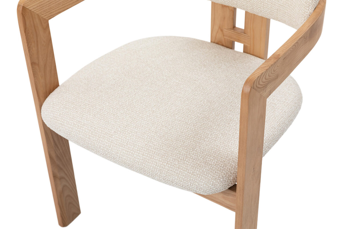 Eetkamerstoel Siena Met armleuning naturel beige stof Japandi – foto 18