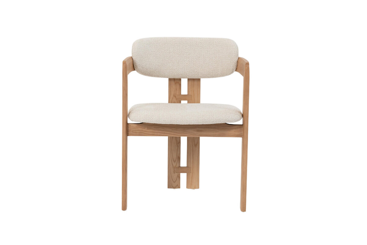 Eetkamerstoel Siena Met armleuning naturel beige stof Japandi – foto 5