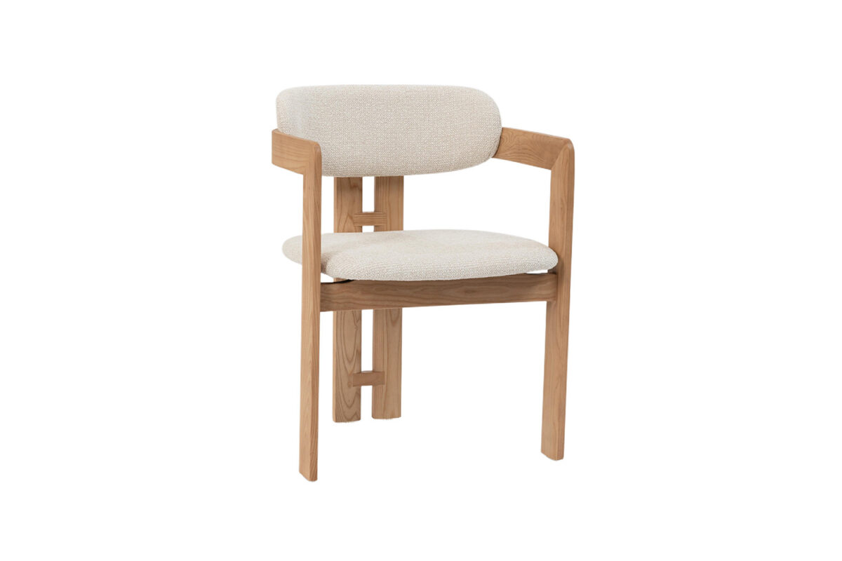 Eetkamerstoel Siena Met armleuning naturel beige stof Japandi – foto 6