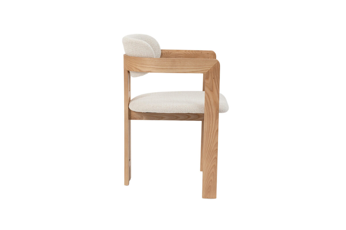 Eetkamerstoel Siena Met armleuning naturel beige stof Japandi – foto 7
