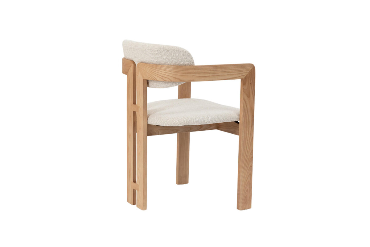 Eetkamerstoel Siena Met armleuning naturel beige stof Japandi – foto 8