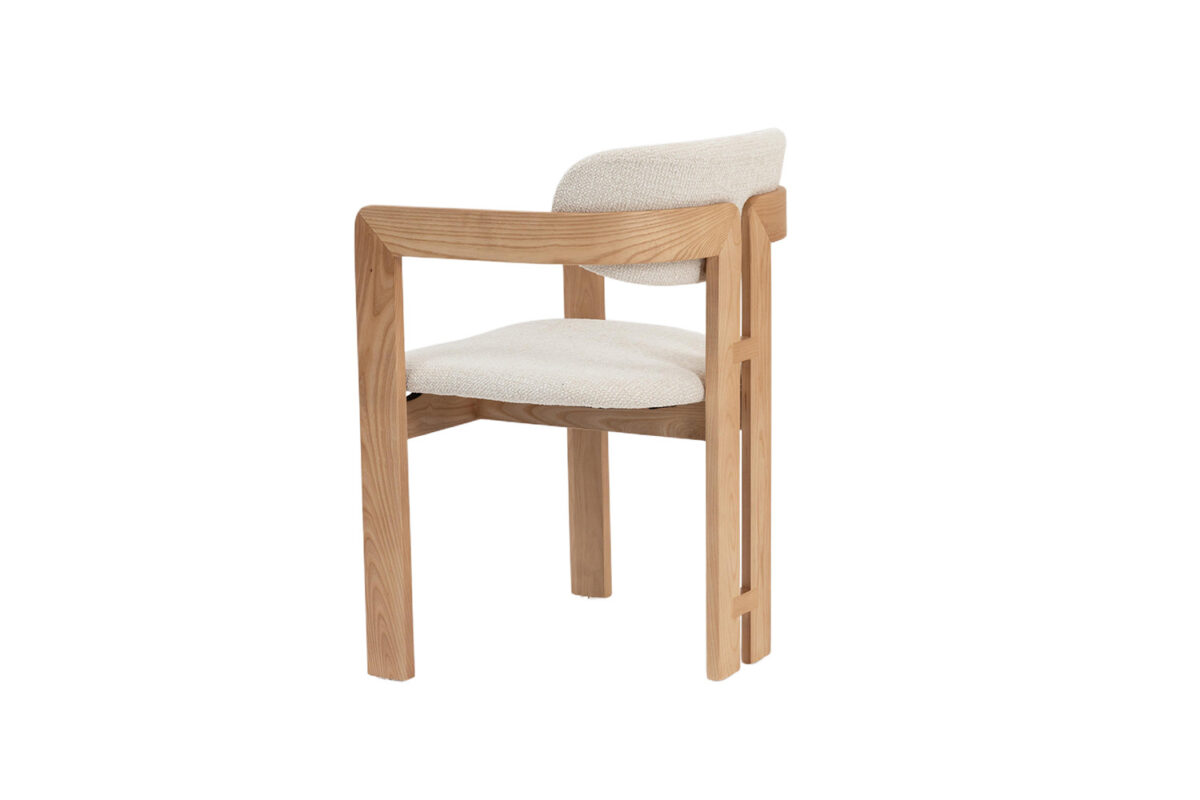 Eetkamerstoel Siena Met armleuning naturel beige stof Japandi – foto 10