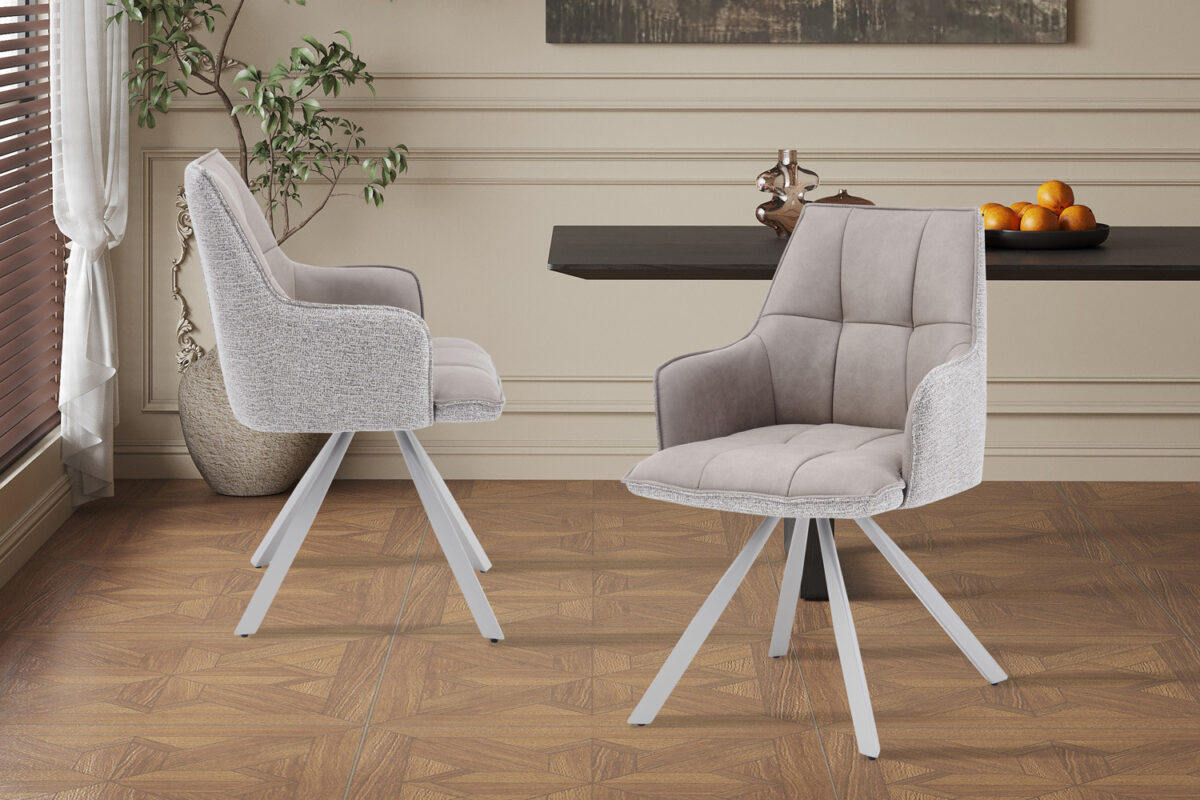 Draaibare eetkamerstoel Lausanne Met armleuning beige stof