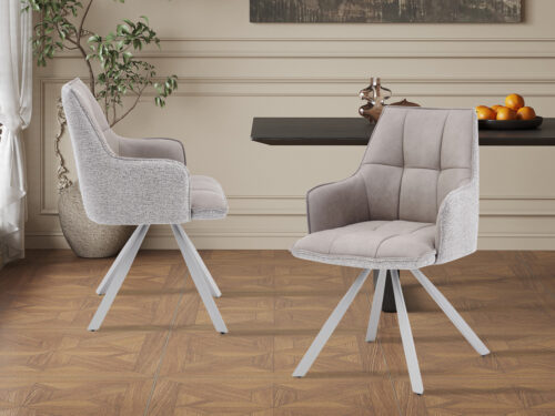 Draaibare eetkamerstoel Lausanne Met armleuning beige stof