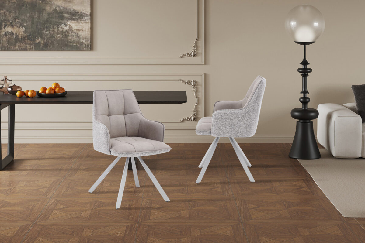 Draaibare eetkamerstoel Lausanne Met armleuning beige stof – foto 2