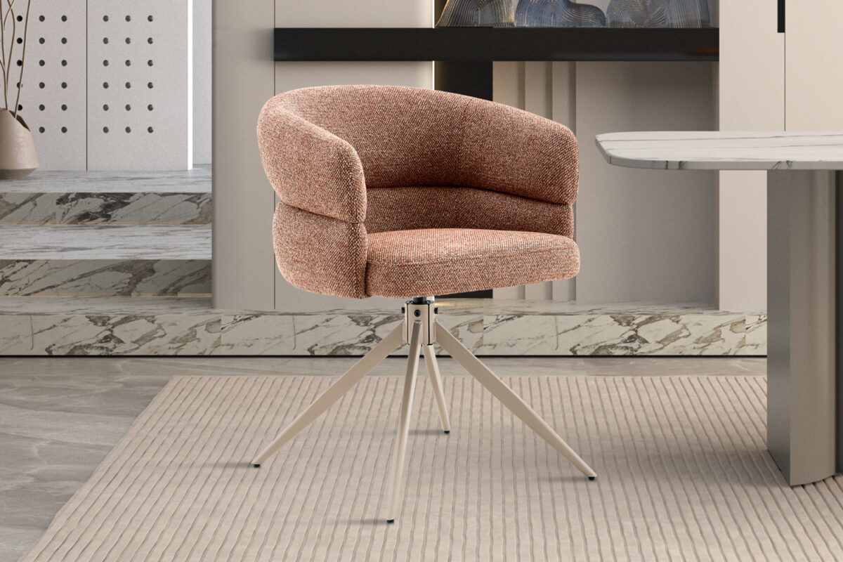 Draaibare eetkamerstoel Sanremo Met armleuning roest beige poot – foto 3