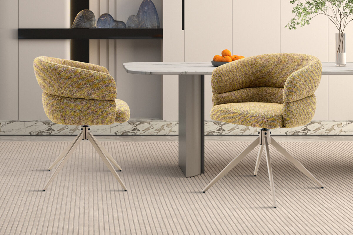 Draaibare eetkamerstoel Sanremo Met armleuning geel beige poot