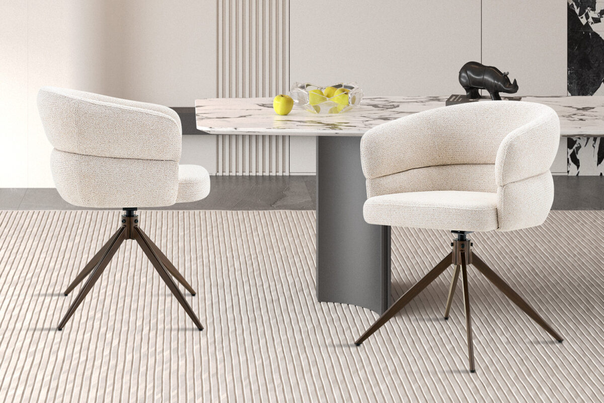 Draaibare eetkamerstoel Sanremo Met armleuning beige walnoot poot