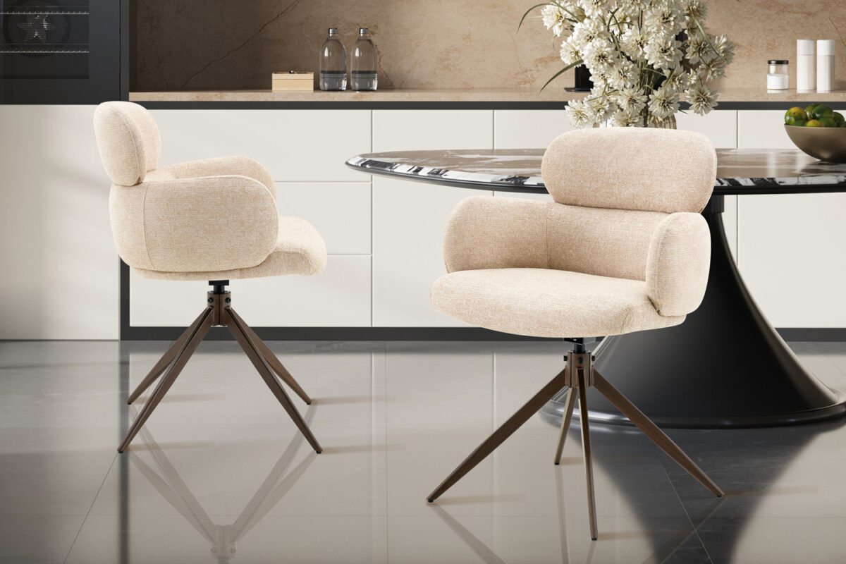 Draaibare eetkamerstoel Cortina Met armleuning beige stof Japandi