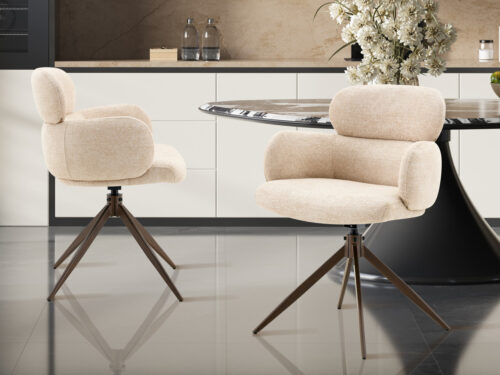 Draaibare eetkamerstoel Cortina Met armleuning beige stof Japandi
