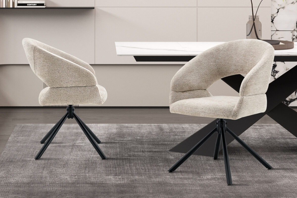 Draaibare eetkamerstoel Milan Met armleuning beige stof