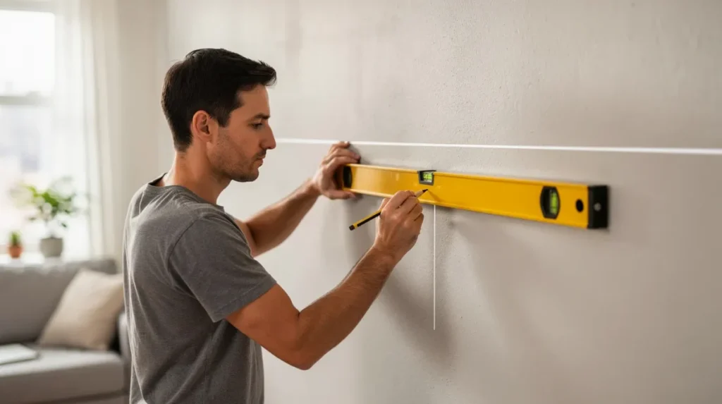 Zwevende wandplank van hout zonder zichtbare beugels aan een lichte muur