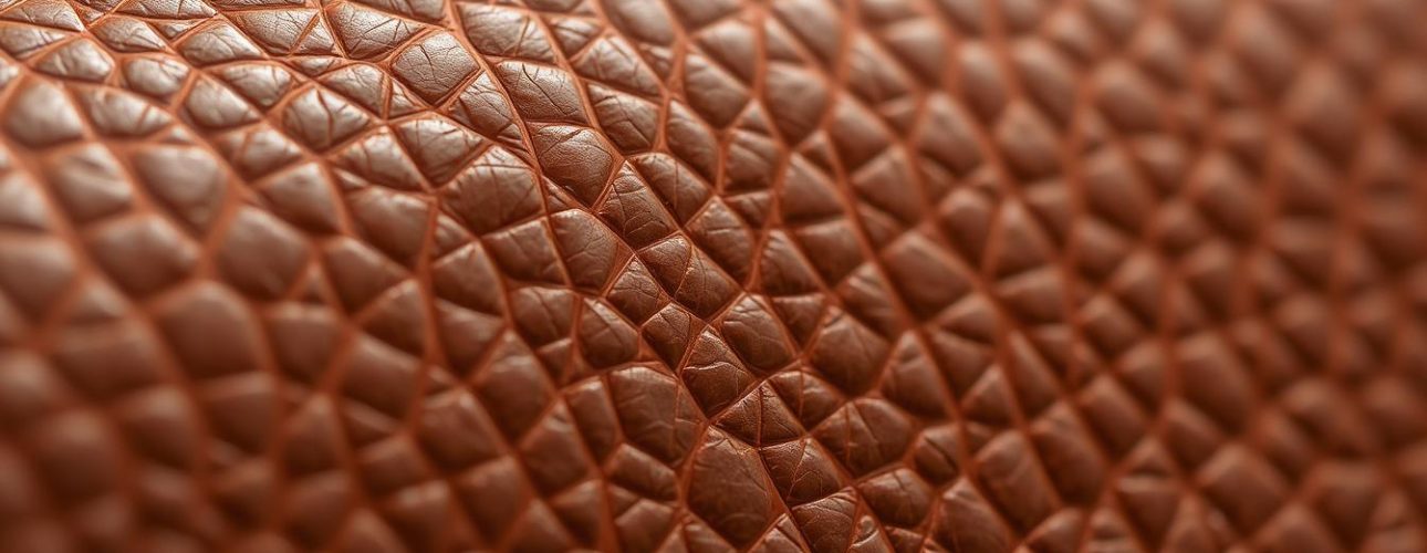 Close-up van echt leer met natuurlijke onregelmatigheden en textuur