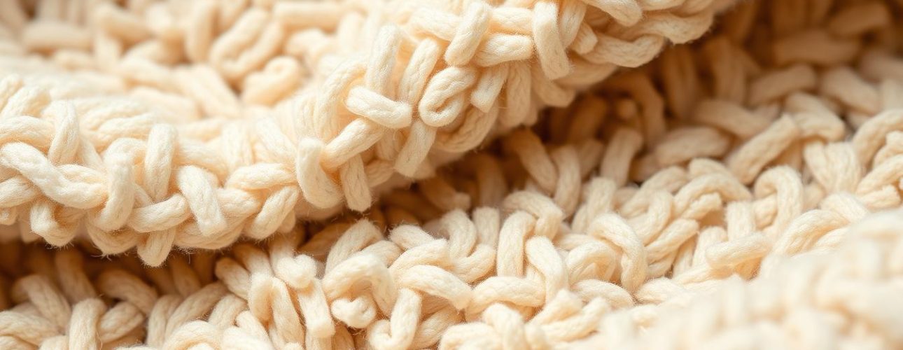 Beige teddy boucle stof met zichtbare lussen en textuur in een close-up afbeelding.