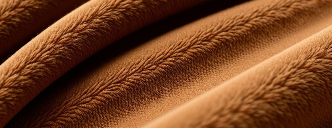 Close-up van velvet stof die de karakteristieke textuur en glans toont