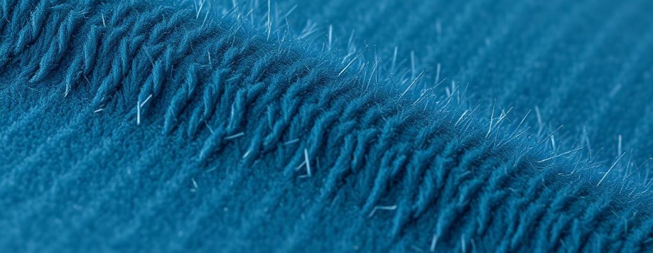 Close-up van velvet stof die de textuur en richting van de haartjes toont