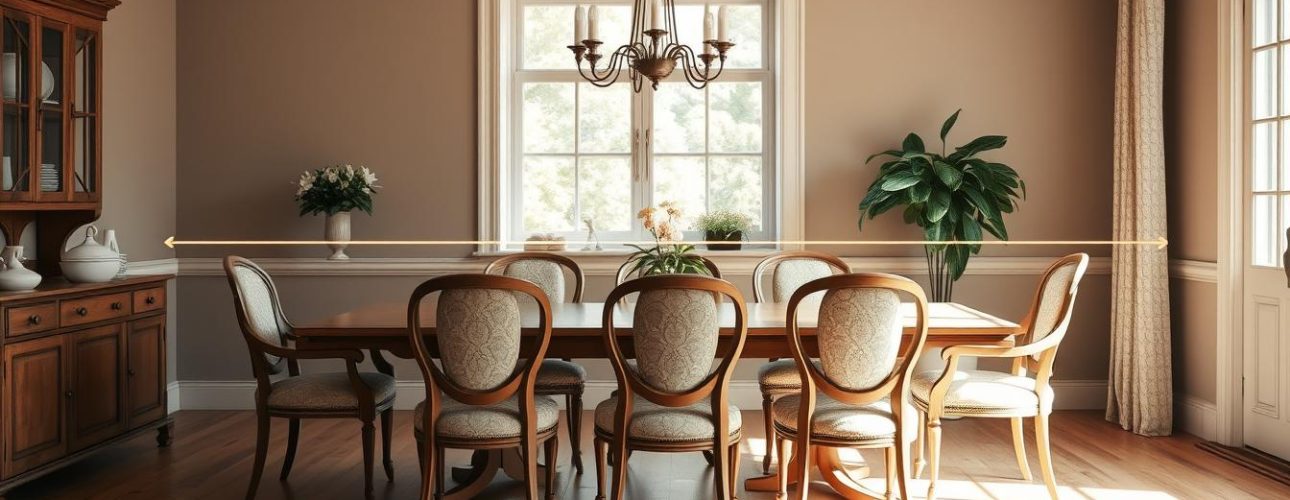 Eetkamer met optimale ruimte tussen stoelen en muur