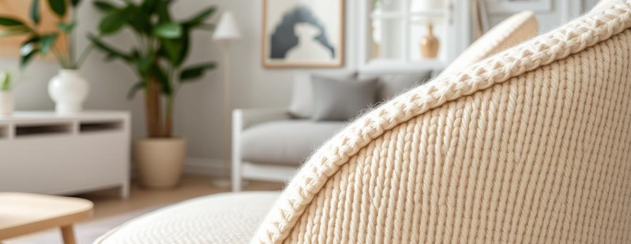 Elegante bouclé stof fauteuil in een modern interieur