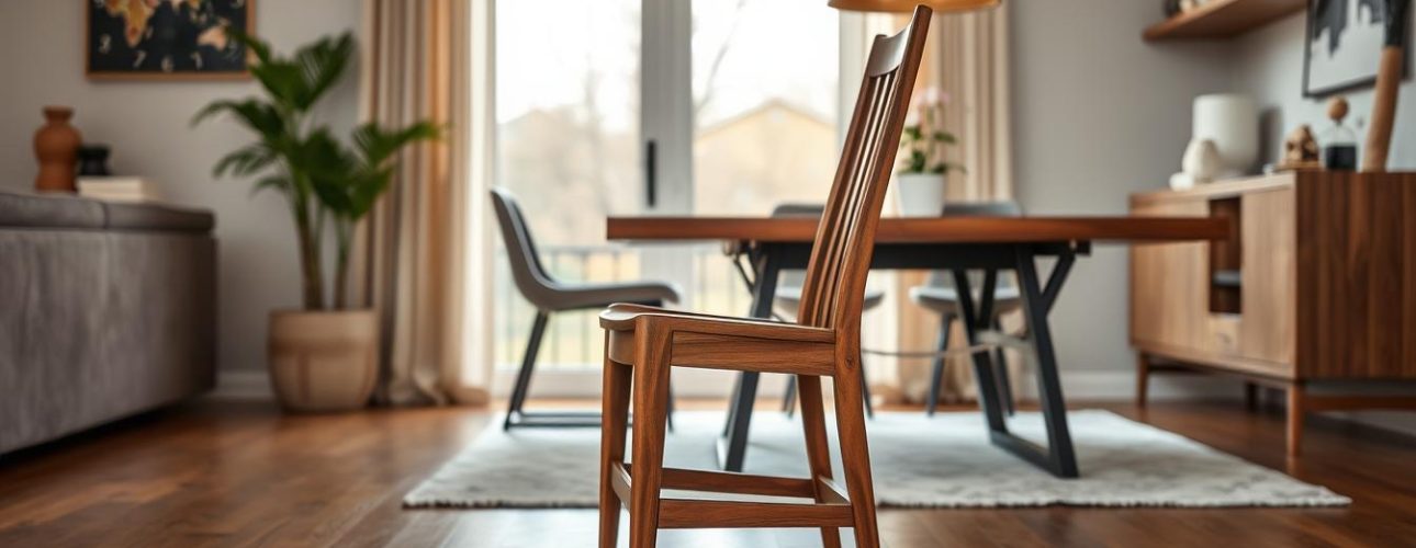 Elegante eetkamerstoel walnoot hout in moderne eetkamer setting
