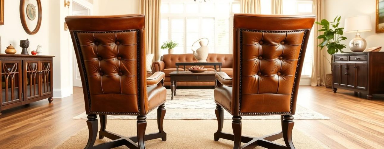 Elegante leren stoelen in een woonkamer setting die proper en goed onderhouden zijn