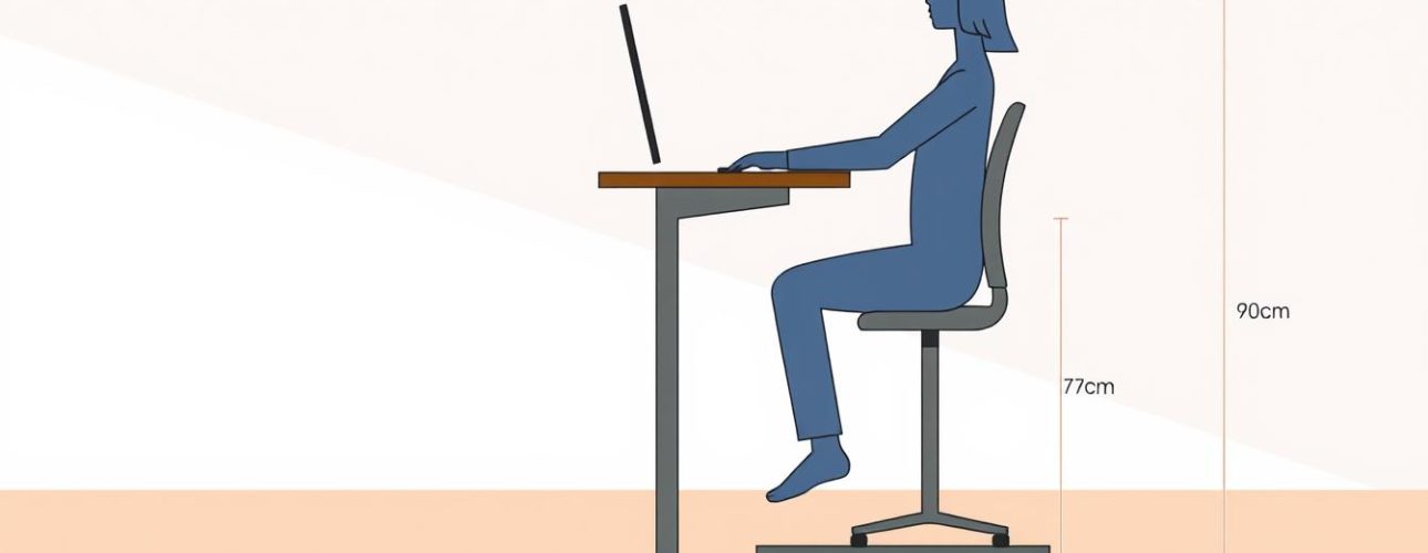 Ergonomische zithouding aan een tafel van 77 cm hoogte met juiste kniehoek en rechte rug