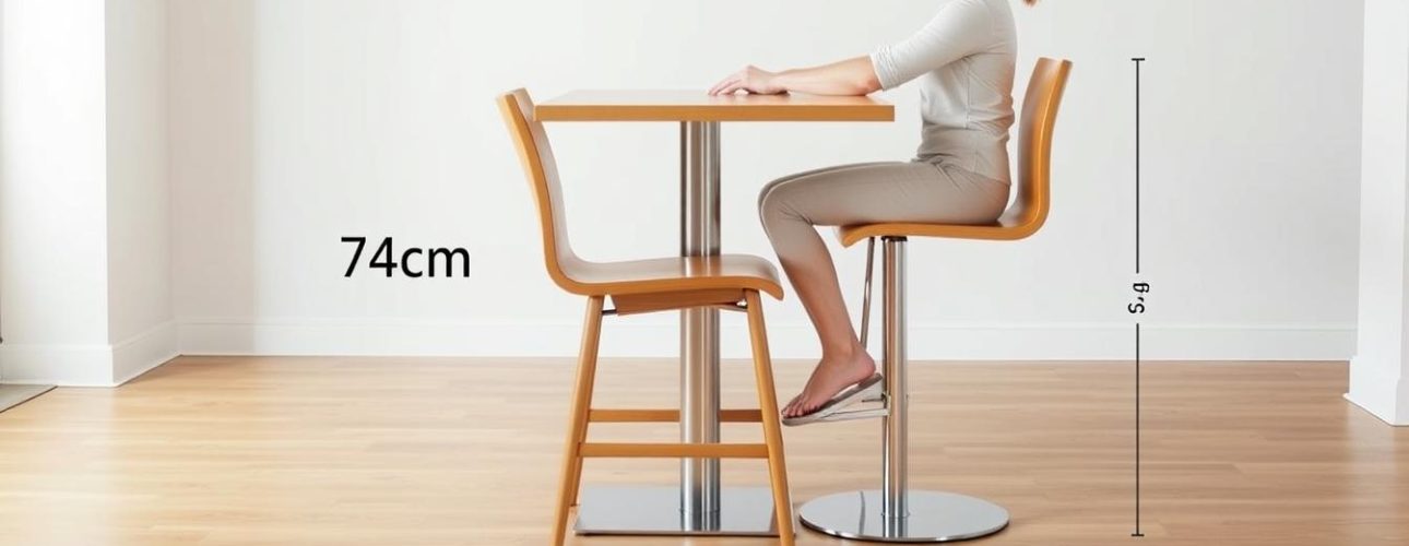 Ergonomische zithouding bij een tafel van 74 cm hoog met de juiste stoelhoogte
