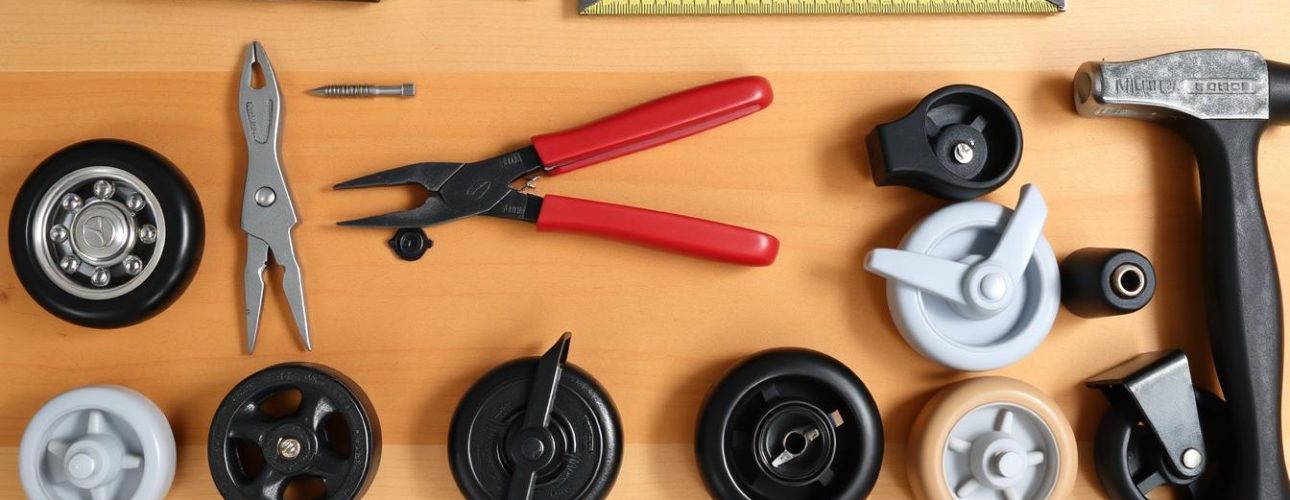 Gereedschappen voor het monteren van wieltjes onder een stoel
