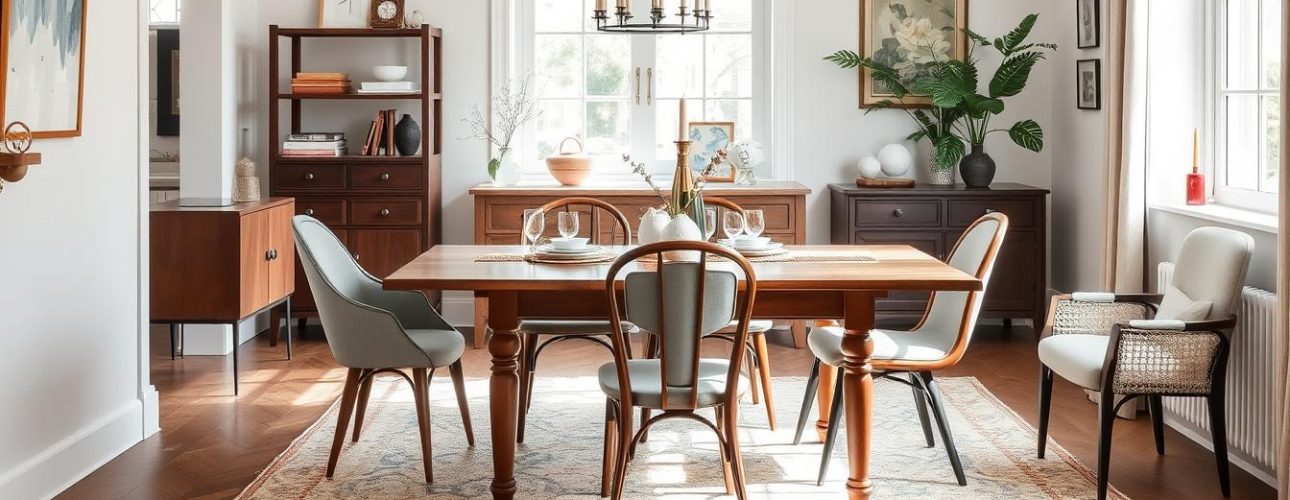 Harmonieuze combinatie van houten eettafel met verschillende eetkamerstoelen