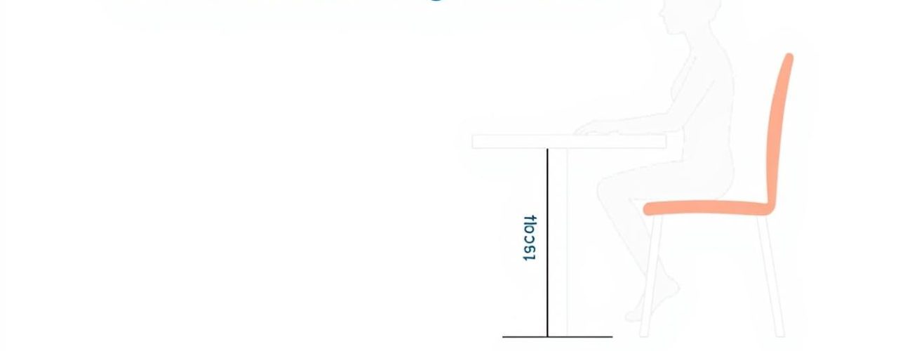 Illustratie van de ideale stoelhoogte bij een tafel van 75 cm met ergonomische verhoudingen