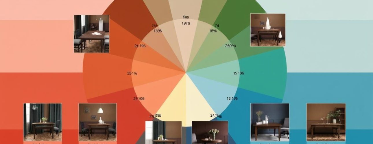 Kleurenwiel met donkerbruine tafel en harmonieuze kleurencombinaties