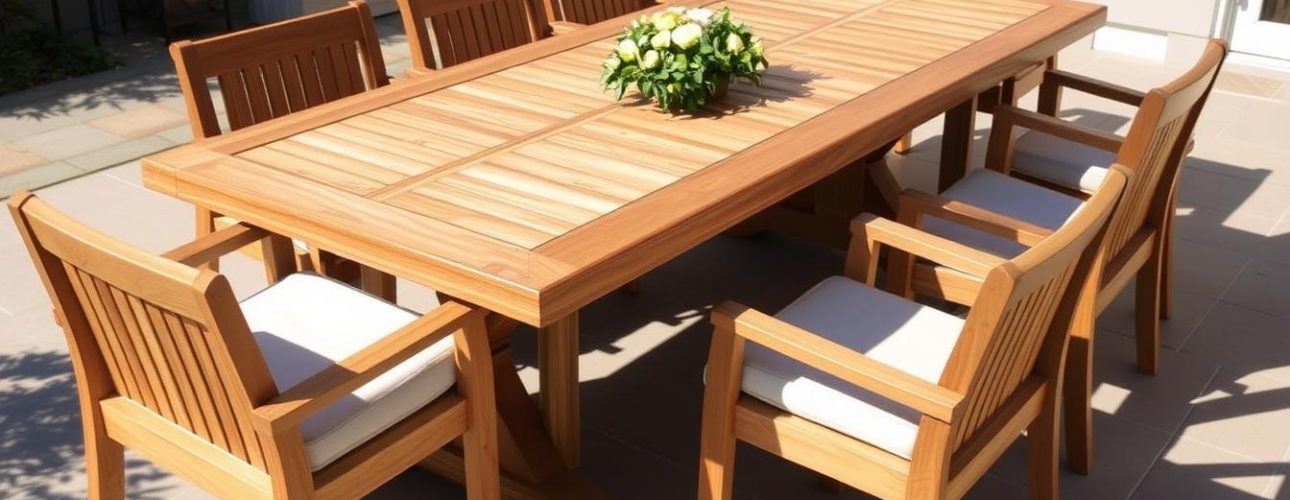 Luxe buitentafel van teakhout op een zonnig terras, waarom zijn buitentafels zo duur?