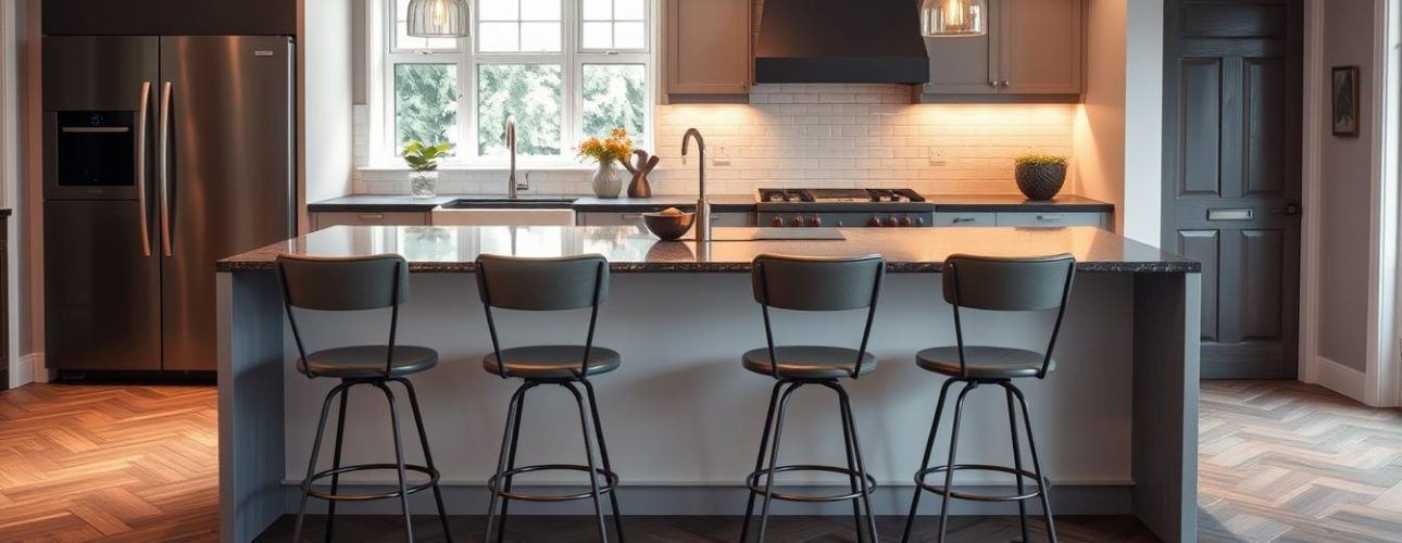 Moderne keuken met een barkruk aan een kookeiland met perfecte tussenruimte