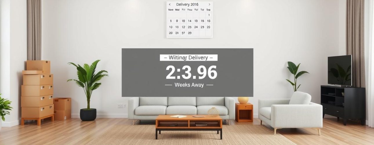 Moderne woonkamer met lege ruimte wachtend op nieuwe meubels, illustreert de levertijd van meubels