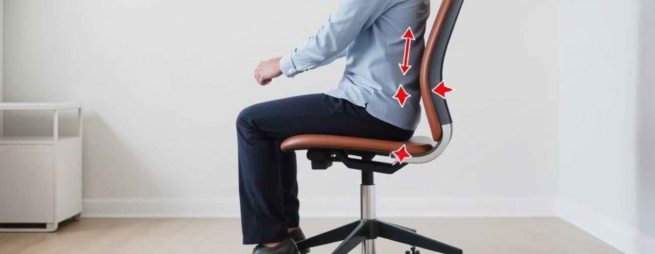 Man zit in een ergonomisch correcte houding op een bureaustoel met verstelbare functies.