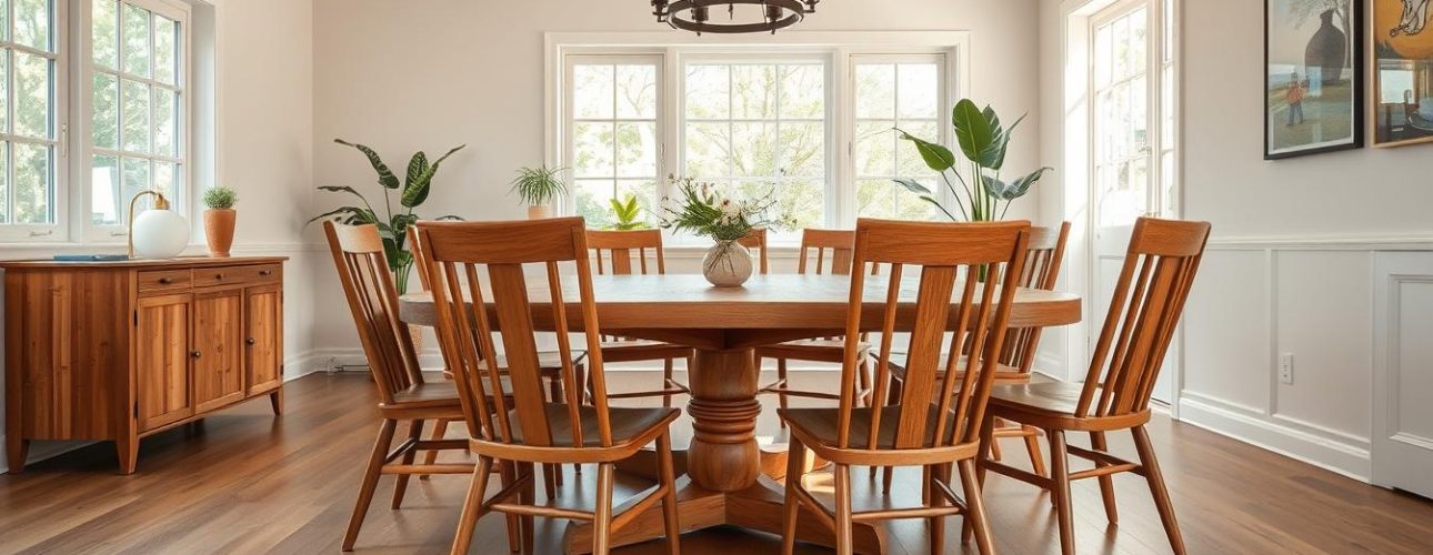 Teakhouten stoelen in een lichte eetkamer tonen de natuurlijke houtnerf en warme uitstraling