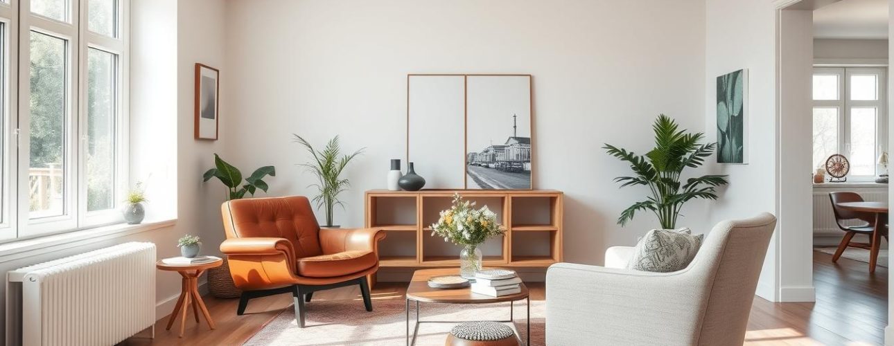 Twee verschillende stoelen in een woonkamer met contrasterende stijlen maar harmonieuze kleuren