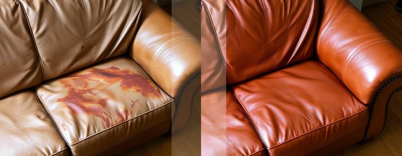 Verbleekt-leren-bank-voor-en-na-kleur-opfrissen-behandeling Verbleekt leren bank voor en na kleur opfrissen behandeling
